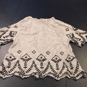 Zara girls button back lace trim striped tee